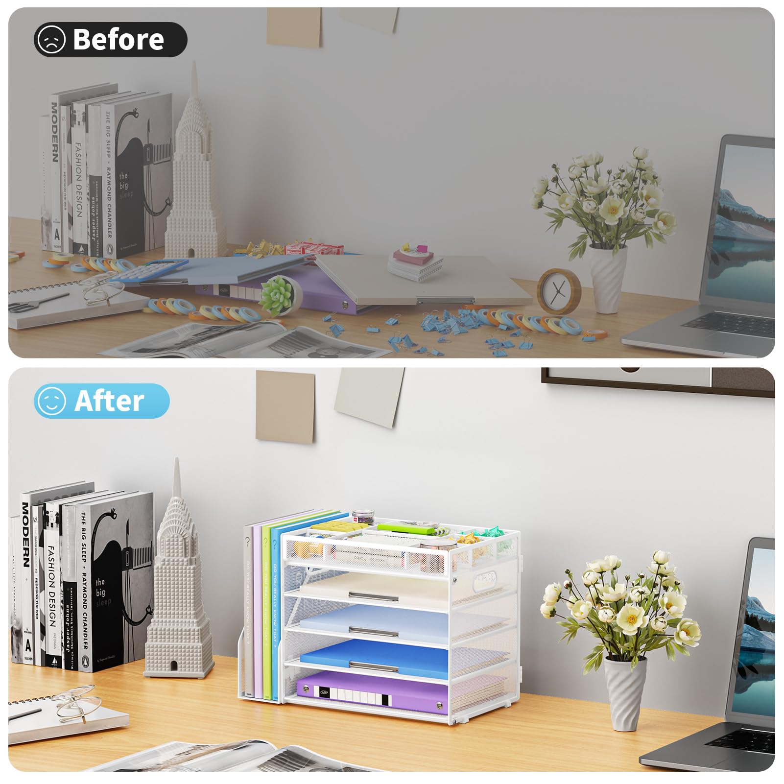 Marbrasse Organizer da scrivania a 5 livelli con porta documenti, organizer per vassoio per lettere, organizer da scrivania con scomparti regolabili, organizer da scrivania in rete e accessori per