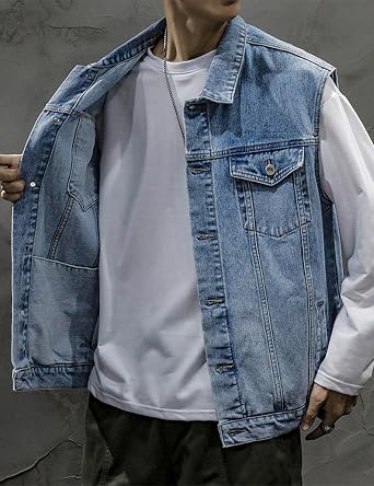 Mens Cool Cowboy Loose Fit Sleeveless Denim Vest Jackets