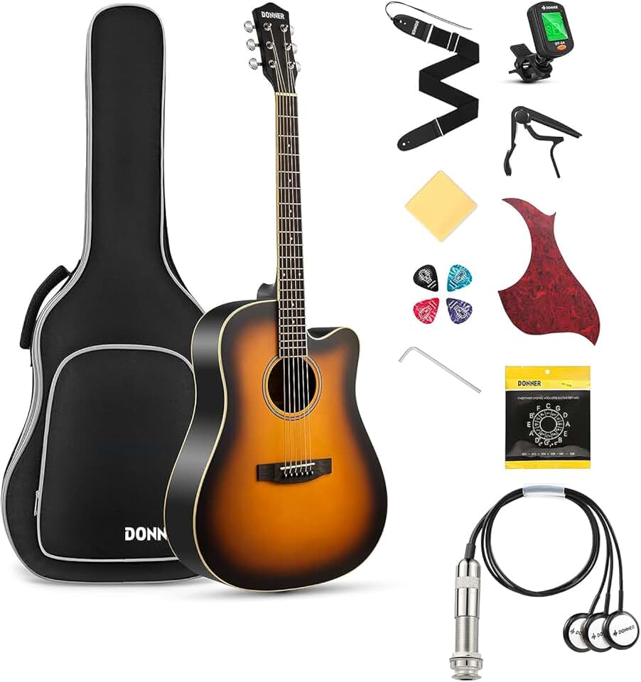 Donner Acoustic Guitar for Beginner Full Size Cutaway Acustica Guitarra & Acoustic Guitar Pickup