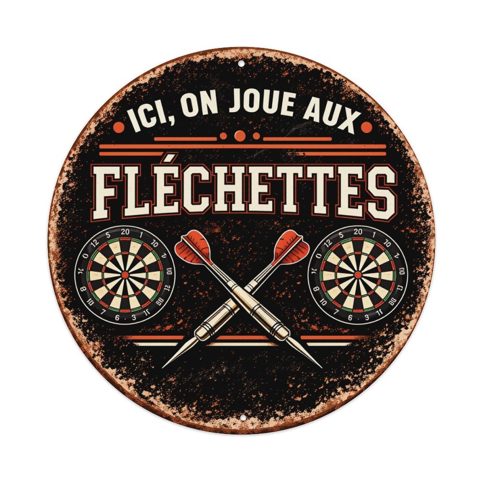 Darts Board Crossed Arrows Text Round Tin Sign Vintage Metal Poster, Home Bar Garage Man Cave Cafe Indoor & Outdoor Wall Decoration 8x8Inches