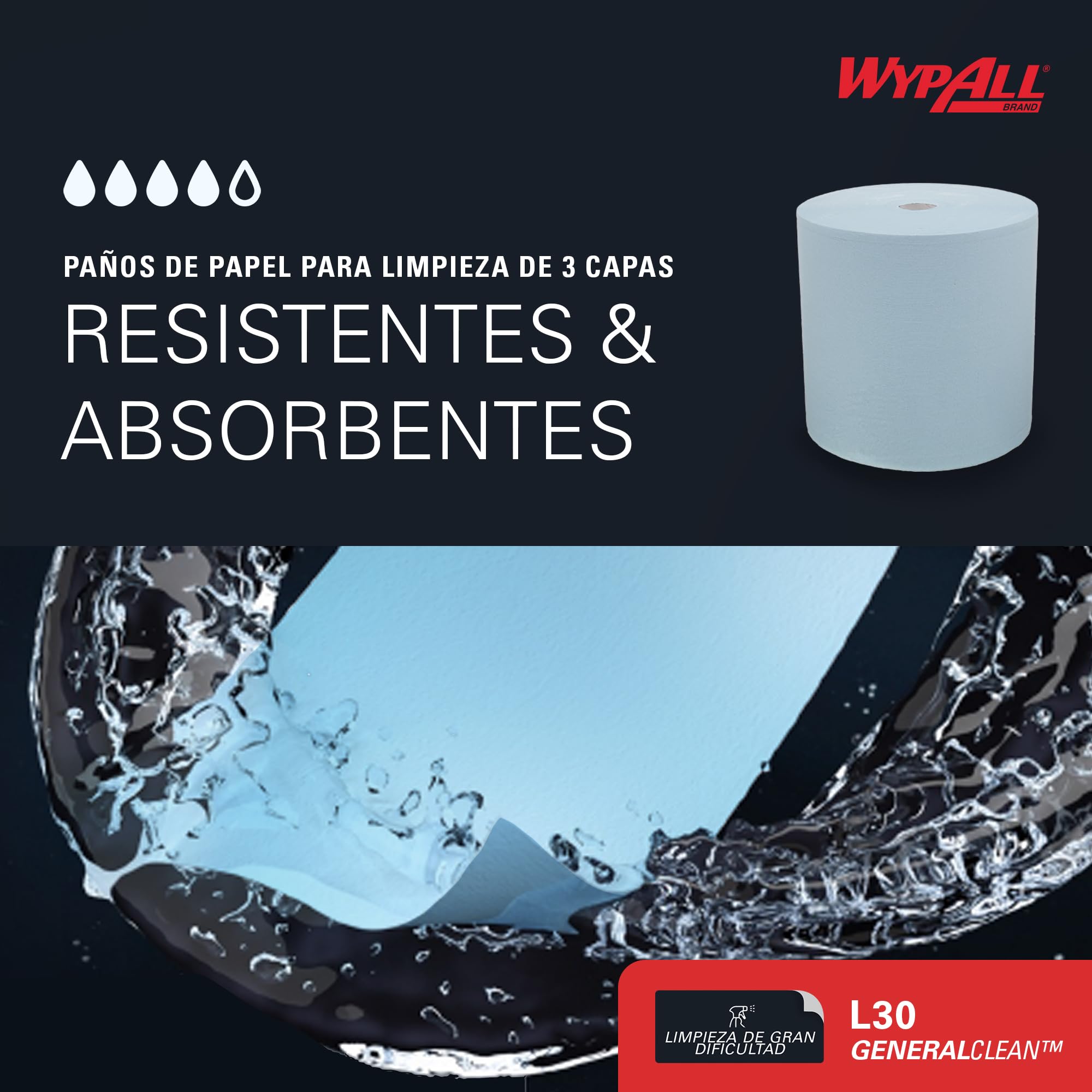 WypAll Rollo de Paños de Limpieza 7426, 3 Capas, Extra Grande y Ultra Absorbente, Paños Industriales Resistentes para Derrames, Aceites y Limpieza de Superficies, 1 Rollo x 670 Hojas