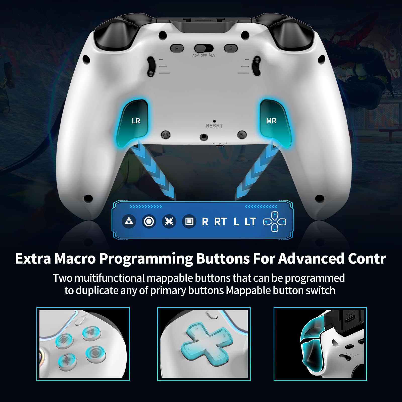 Wireless Controller for PS5, Compatible with PlayStation 5 /PS5 Pro/Slim/PC, with Hall Effect Joysticks, Back Paddles & Macro, Turbo, Dual Vibration, 6-Axis Gyro, RGB Ring, 1000mAh, 3.5mm Audio Jack