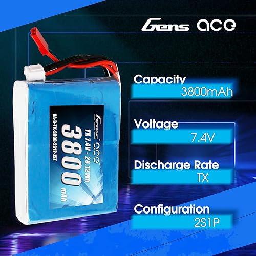 Miniatura 3 de Gens ace Paquete de batería Lipo de 3800mAh 7.4V 2S1P TX con enchufe JST-SYP para el QX7