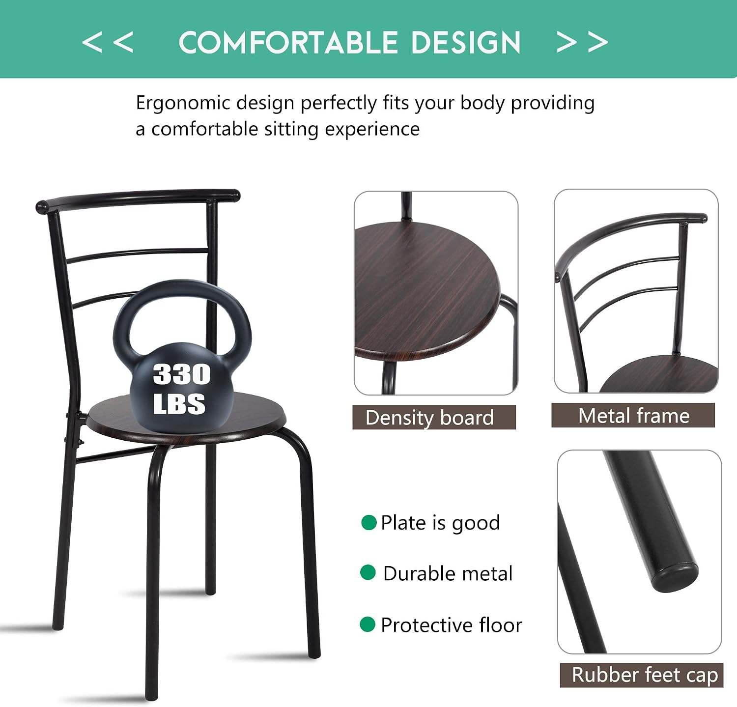 FDW 3-Piece Round Table and Chair Set for Kitchen Dining Room Bar Breakfast,Compact Space Metal Frame,Wine Rack