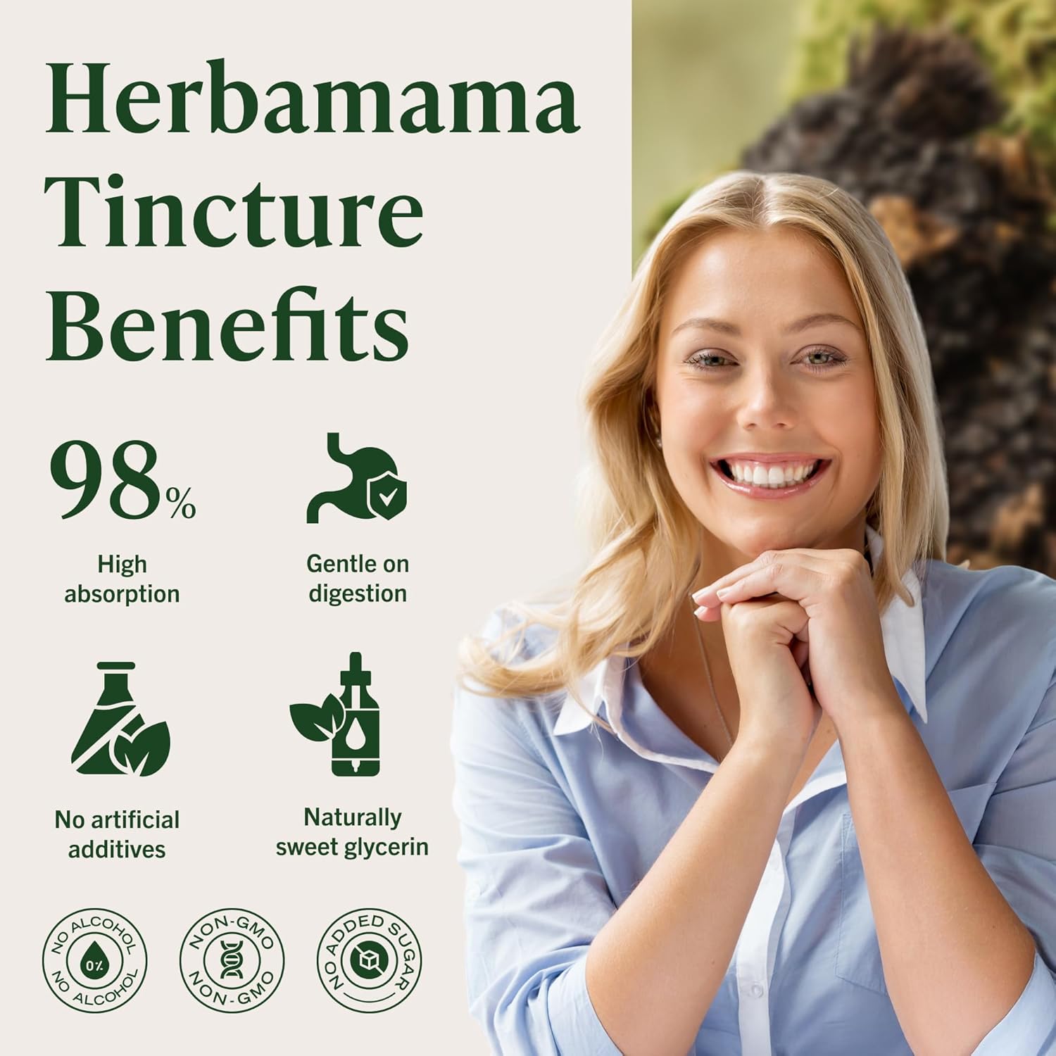 HERBAMAMA Chaga Mushroom Tincture - Vegan Immune Support & Defense with Chaga Mushroom Extract Drops - Non-GMO, Alcohol & Sugar-Free Liquid Immunity Supplement, 42-Day Supply - Image 5