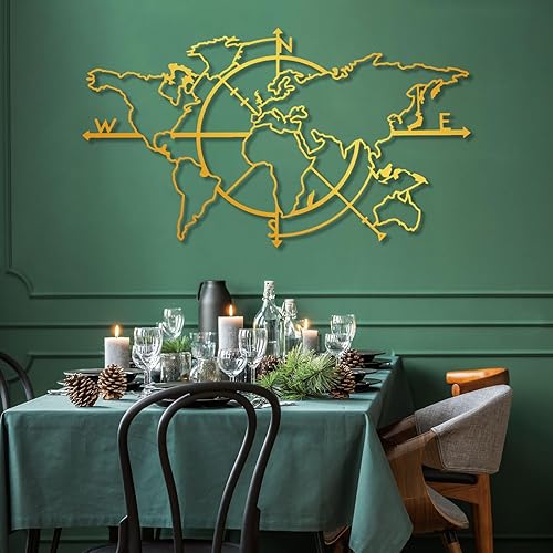 Miniatura 1 de Decoración de pared metálica del Coliseo Roma, arte de pared con mapa del mundo, regalo de inauguración de la casa, colgantes de pared, mapa del