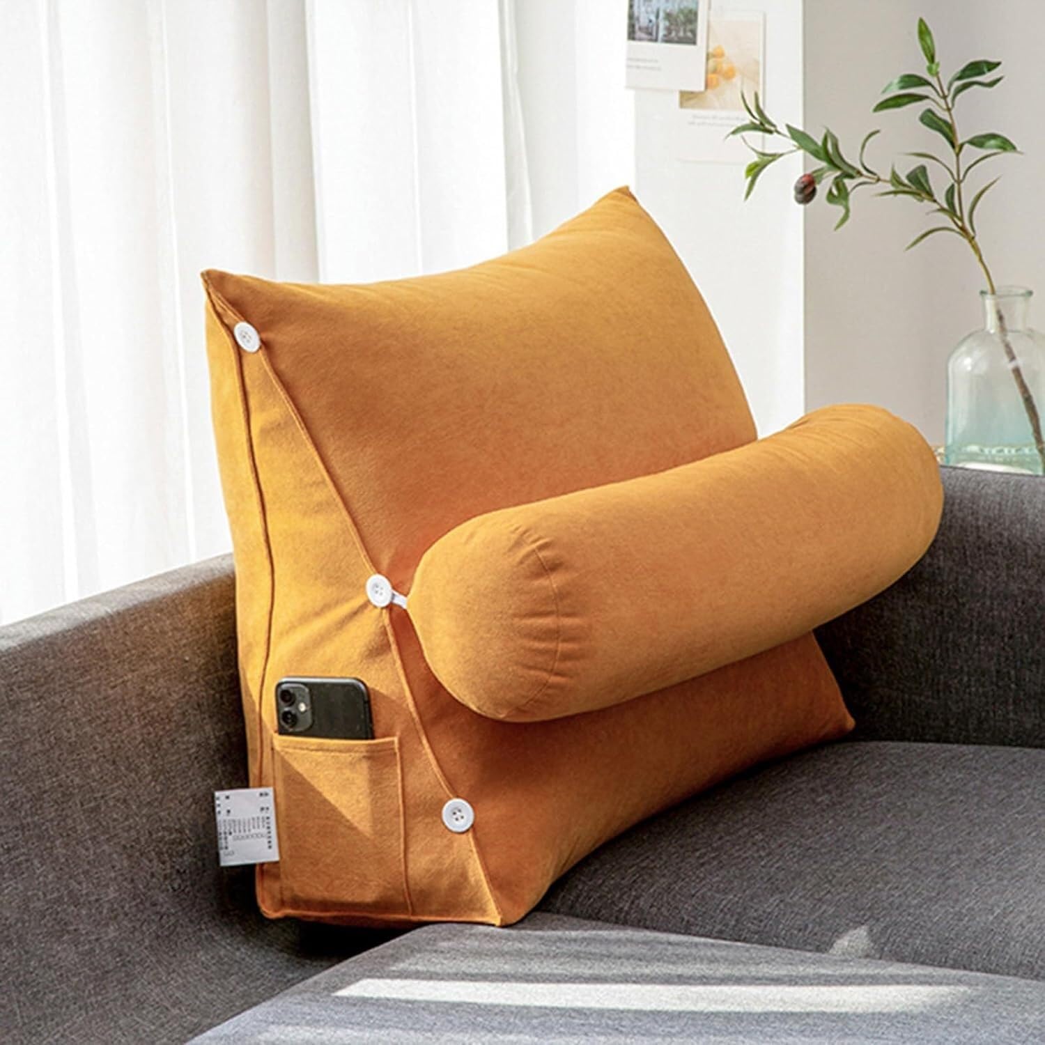 Oreiller de lecture ergonomique soulageant le cou et le dos avec dossier orange 45cm
