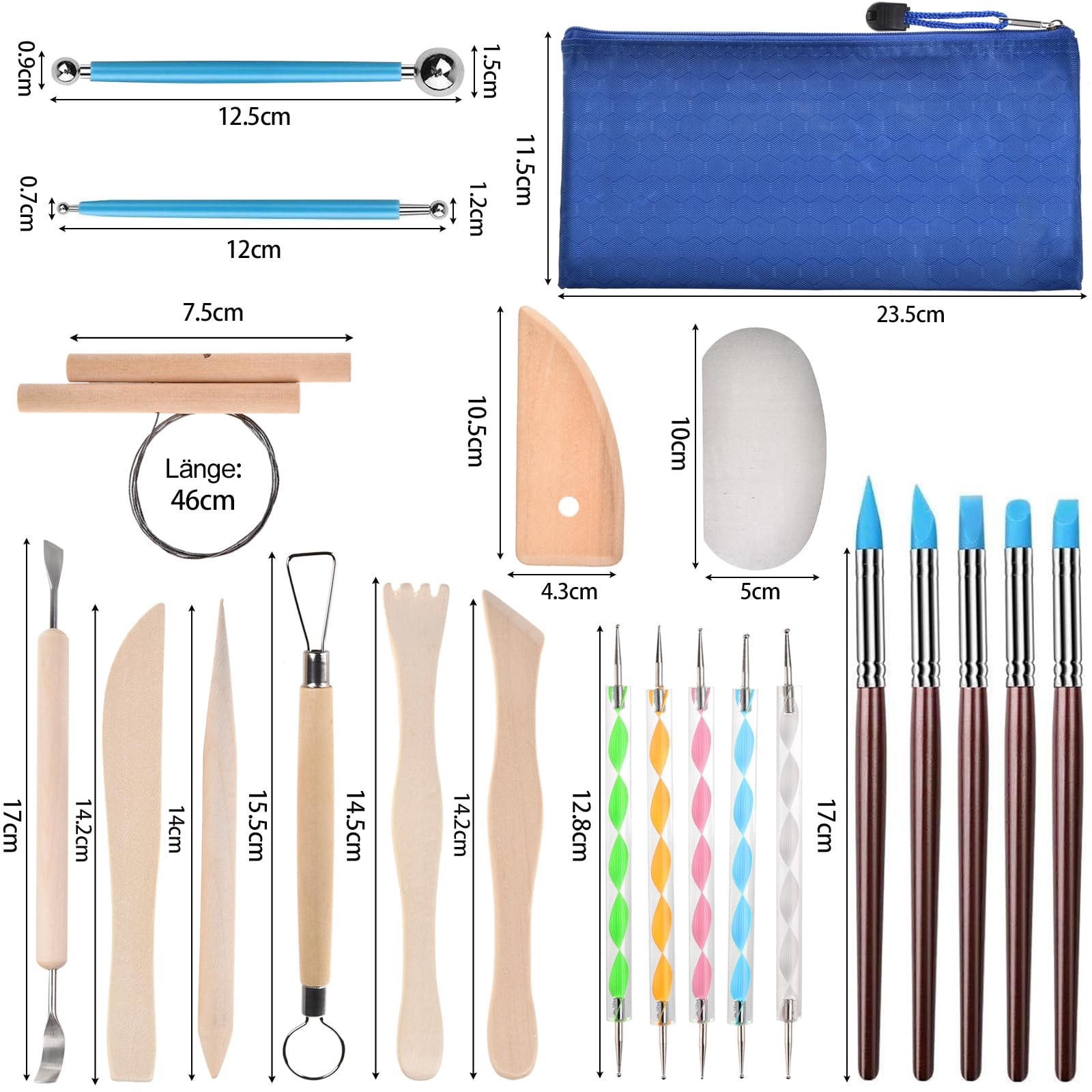 18-teiliges Modellierwerkzeug-Set Aus Ton – Doppelkopf, Für Lufttrocknenden Ton & Bastelarbeiten (16-17 Cm)