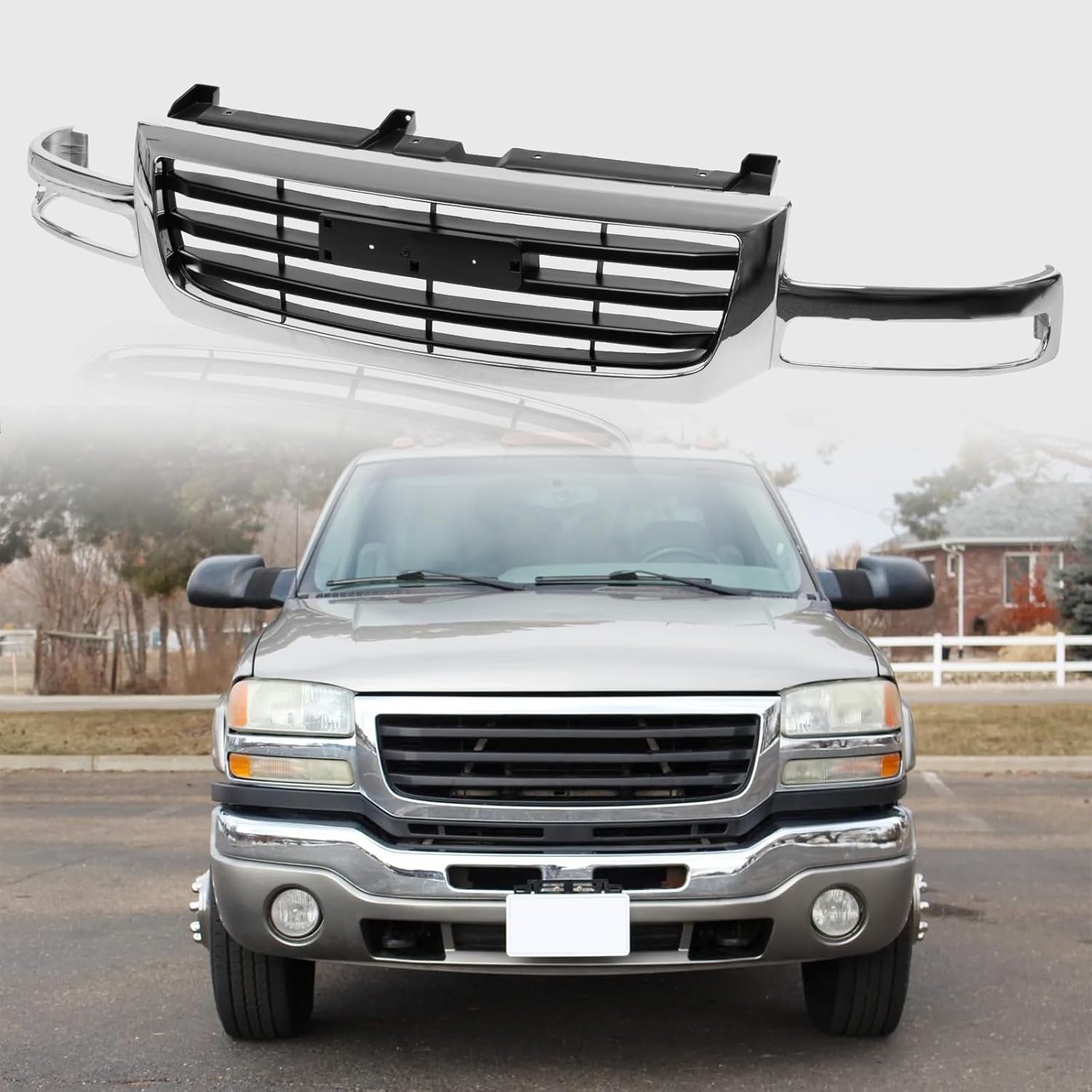 Perfit Liner Front Grille Grill Chrome Shell and Black Insert Compatible with 2003-2007 GMC 2003-2007 Sierra 1500 2500 GM1200475 19130791