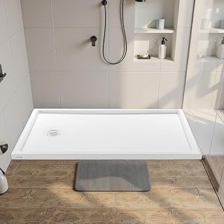 VEVOR Shower Pan, 60″ L x 36″ W Single Threshold Shower Base, Rectangle Acrylic & PVC Showering Base in White, Slip-Resistant Showering Pan Bases with Drain & Cover for Bathroom, Left Drain Location