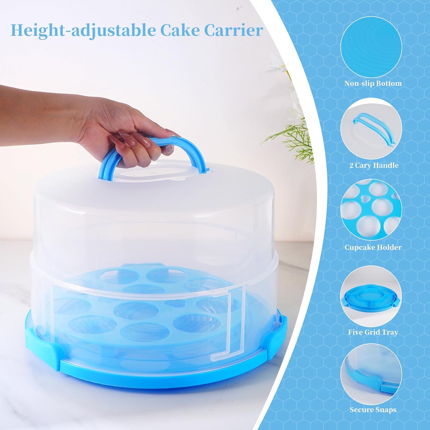 12 Inch Tall Cake Carrier Extra Large with Lid and Handle, Large Cake Transport Container Portable for Pies, Cupcakes, Cakes