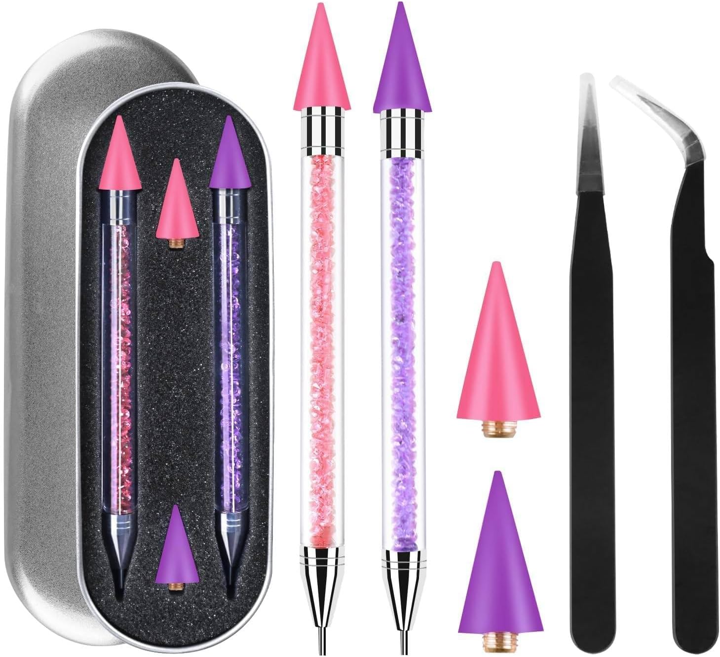 Rhinestone Picker Tool,2 Pcs Rhinestones Diamond Painting Dotting Pen,Rhinestone Tool,Gem Picker Tool,Manicure Nail Art DIY Decoration Tool,Wax Pencil for Rhinestones (Purple and Pink)