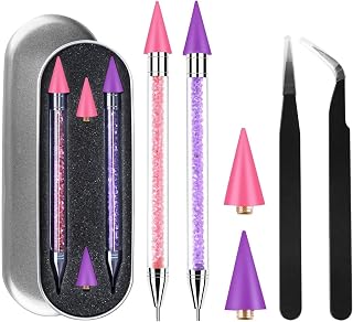 Rhinestone Picker Tool,2 Pcs Rhinestones Diamond Painting Dotting Pen,Rhinestone Tool,Gem Picker Tool,Manicure Nail Art DIY Decoration Tool,Wax Pencil for Rhinestones (Purple and Pink)