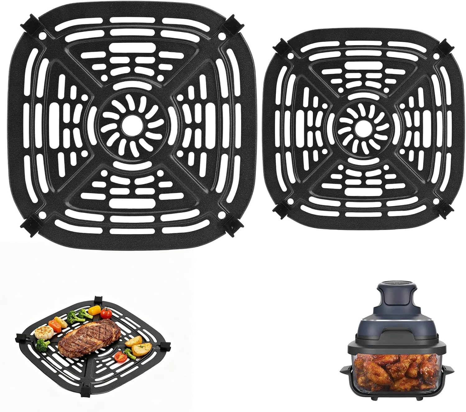 Patelnia grillowa Air Fryer, 2 sztuki, do Crispi Air Fryer FN101GY, akcesoria do grilla, płyta Crisper Plate Rack Tray z gumowymi zderzakami, do frytkownicy powietrznej