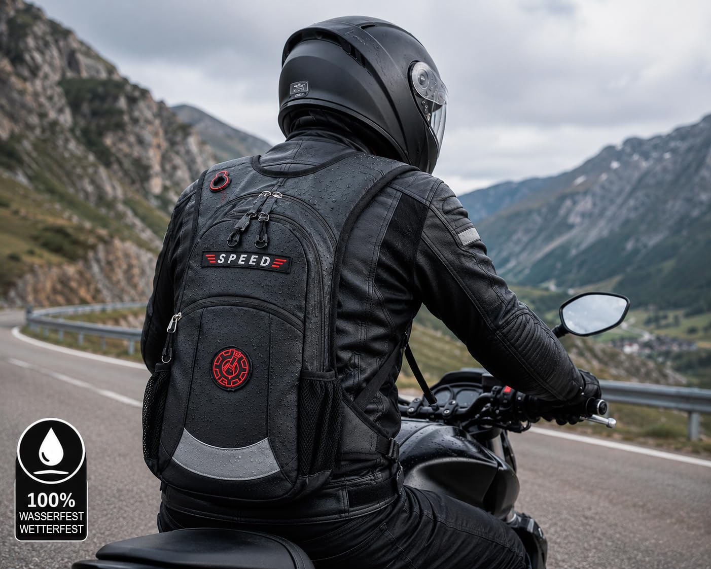 BAG STREET Zaino Impermeabile per Moto e Bicicletta – Zaino Ergonomico da Motociclista con Cintura Pettorale e Lombare, Nero