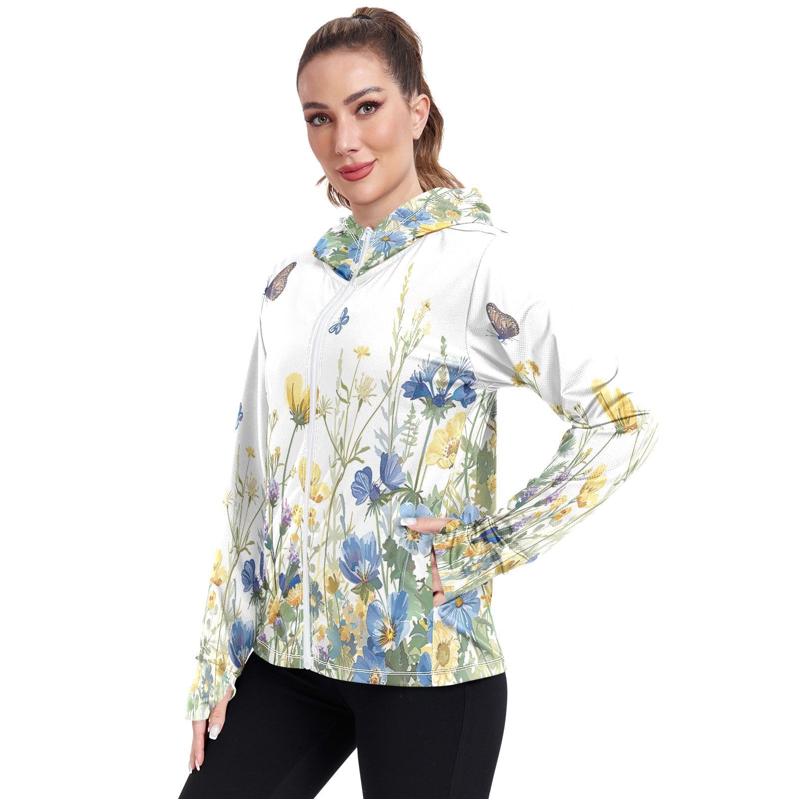 Kigai Flower Women's UPF 50+ Sun Protection Hoodie Jacket with Pocket Zip Long Sleeve Sun Shirt for Gardening Hiking Outdoor