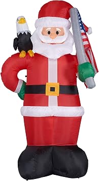 Fraser Hill Farm 8-Ft. Tall Americana Santa with Eagle and Flag Blow Up Inflatable with Lights, Prelit Outdoor Christmas Inflatable Decoration for Lawn and Yard, Giant Festive Holiday Decor