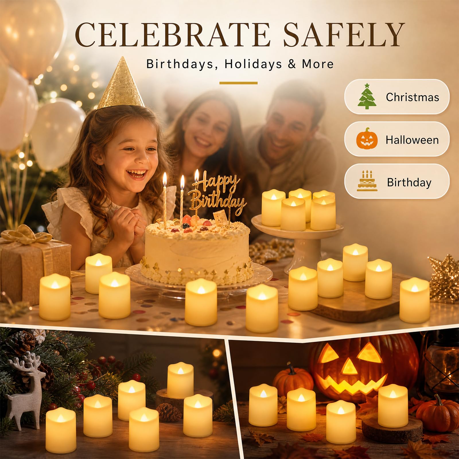 Bougies Chauffe,Bougies LED Sans Flamme avec Effet Flamme Vacillante,Plat LED à Piles,Noël,Halloween,Table et Maison,01