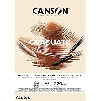 Canson Graduate Mixed Media naturale, album da disegno collato lato corto, A3, 30 fogli, due lati, ruvido e liscio, 220g, m, ocra