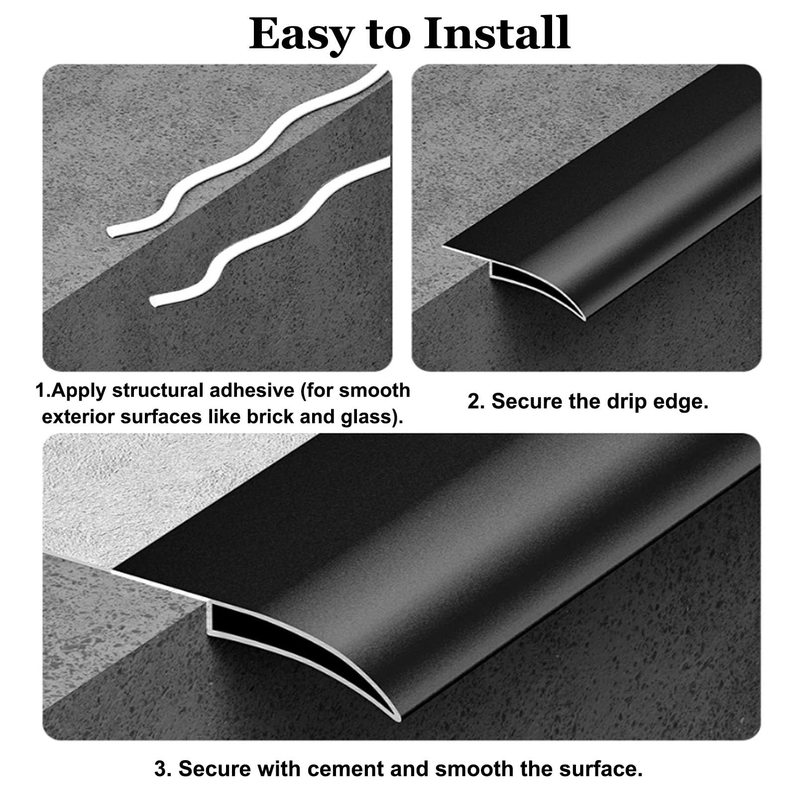 Borde de Goteo Borde Exterior Antigoteo para Puerta de 1,25 m, Burlete Deflector de Lluvia para Ventana de Aluminio, Barrera Impermeable para Alféizar, Desviador de Lluvia(Black,50mm (2"))