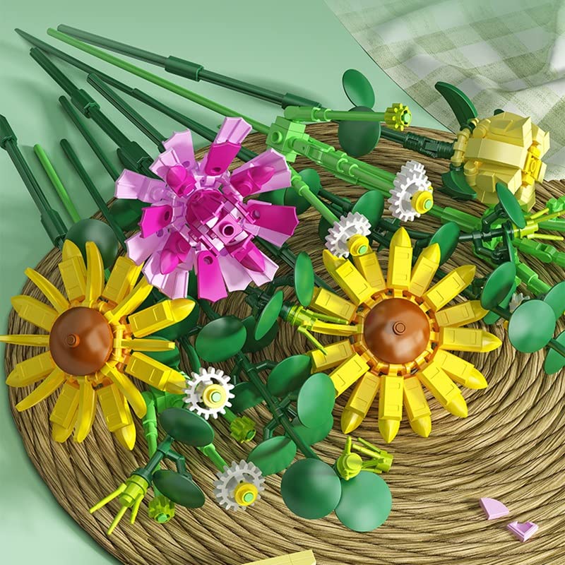 YDHWY Fai da Te Romante Rose Bouquet Building Building Sunflower Plant Flower Home Bonsai Assembly Assembly Brick (Color : B, Size : As Shown) - Image 4
