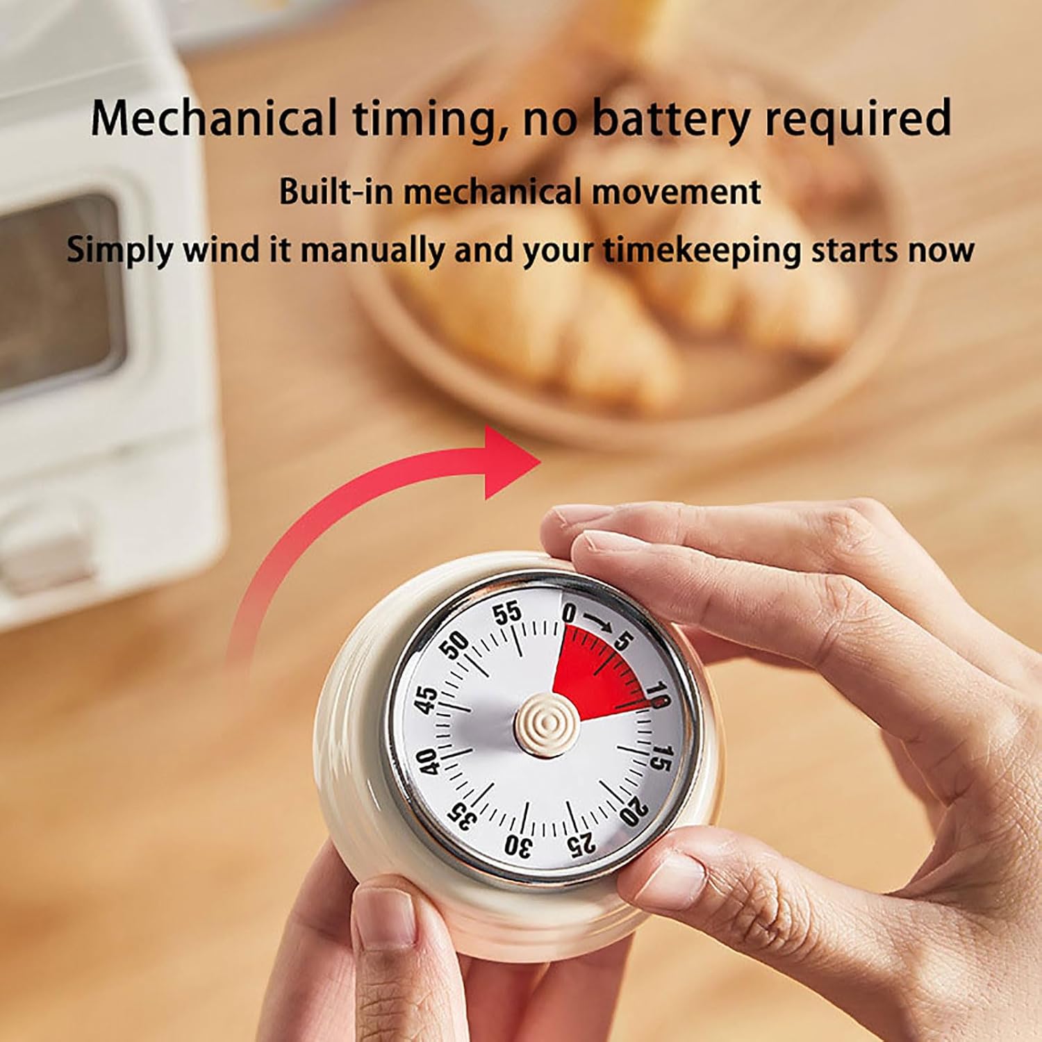 Elegant Stainless Steel Vintage Kitchen Timer with Magnetic Attachment - 60-Minute Countdown & Audible Alarm, Perfect for Cooking, Office Tasks, and Study Sessions (01-Beige)