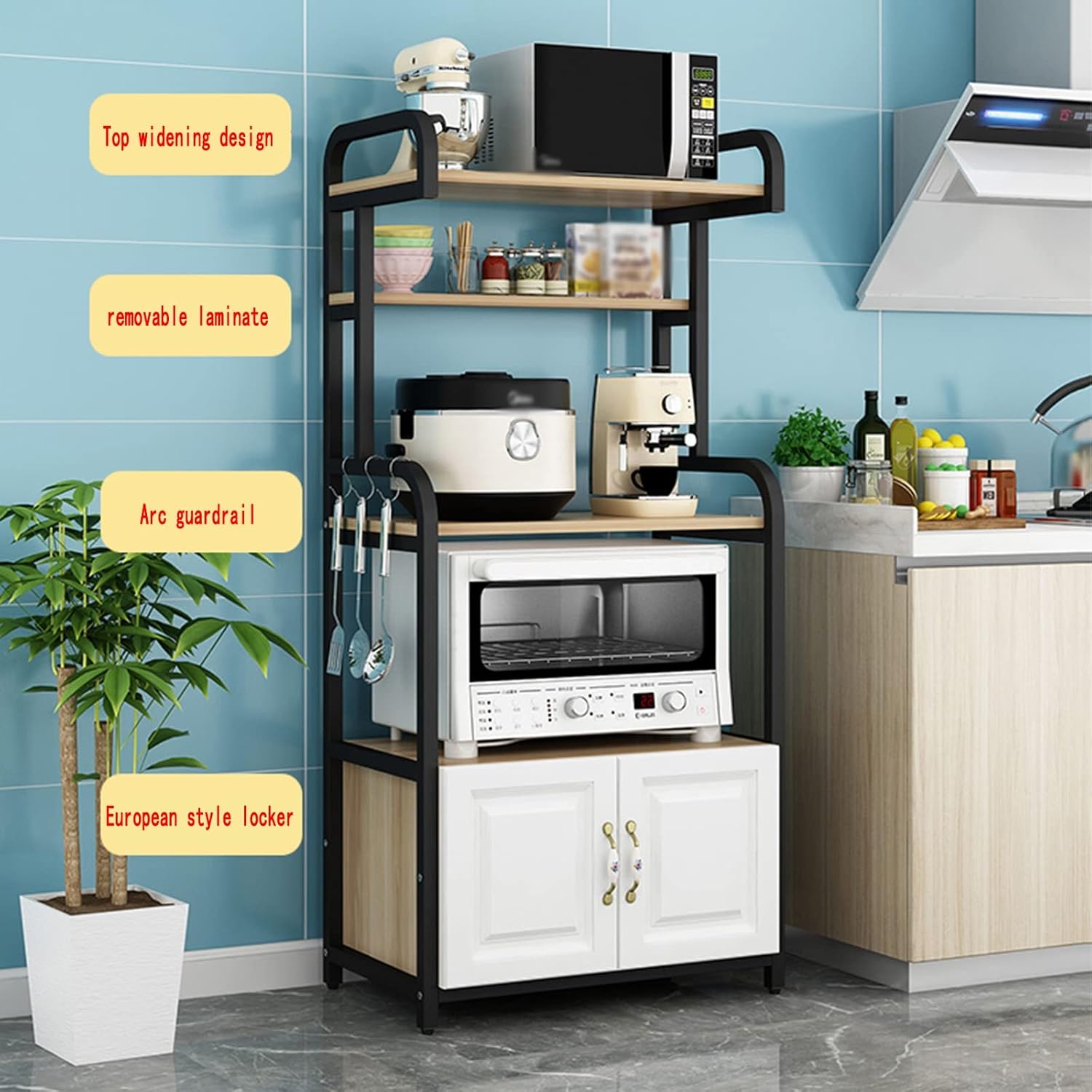 Shelves Kitchen Organizer Rack, Baker's Rack Microwave Stand with Hooks Utility Storage Shelf Steel Organizer Rack (B 70CM)