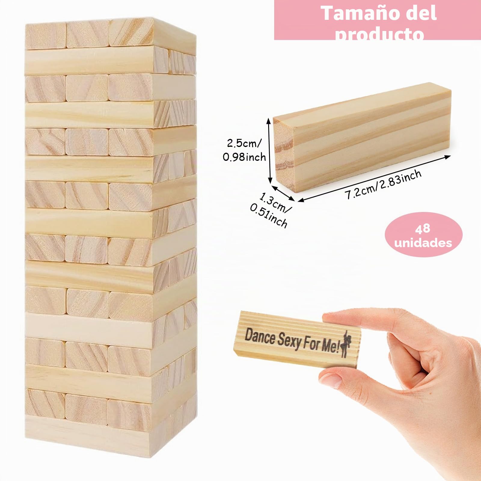 Juego De 48 Bloques De Madera Para Parejas – Torre De Retos Divertidos, Juego De Apilamiento Con Textos Pícaros En Inglés
