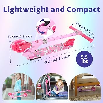 BELEEV V3 Scooter for Kids with Light-Up Wheels & Stem & Deck, 2 Wheel Folding Scooter for Girls Boys, 4 Adjustable Height, Lightweight Kick Scooter with Handy Kickstand for Children Ages 3-12
