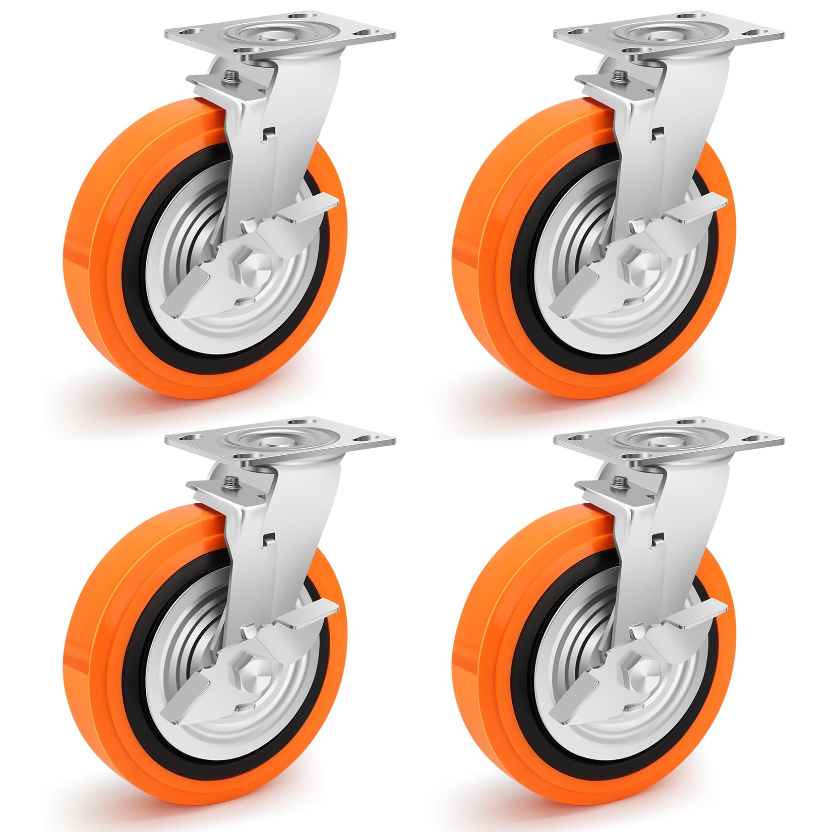 200mm Poliuretano Ruedas Para Muebles Pesados con Freno, Industriales Ruedas Giratorias Carga de 2700kg, Silencioso Y Resistente al Desgaste para equipos pesados, instrumentos grandes