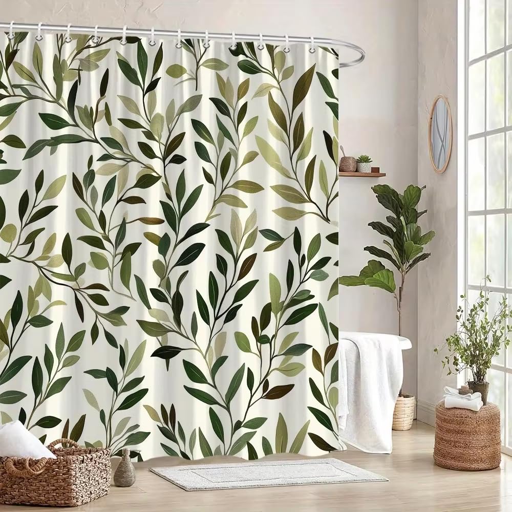 Rideau de douche de qualité à motif botanique crème vert marron 100 x 220