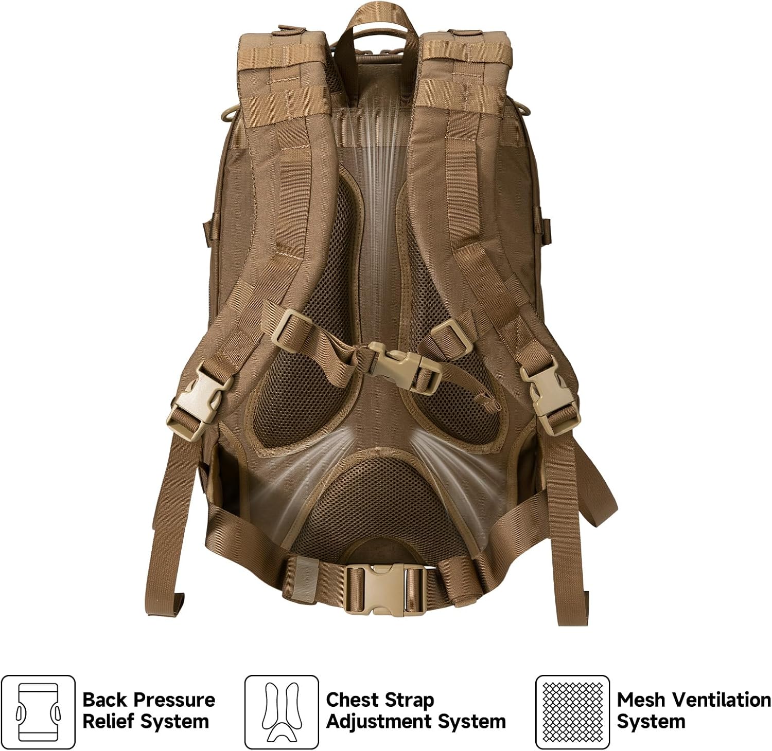 EXCELLENT ELITE SPANKER 43L Tactical Military Backpack for Men and Women Large Rucksack Assault Pack Bag for Outdoor Camping, Hiking,Travel Backpacking(Coyote Brown)