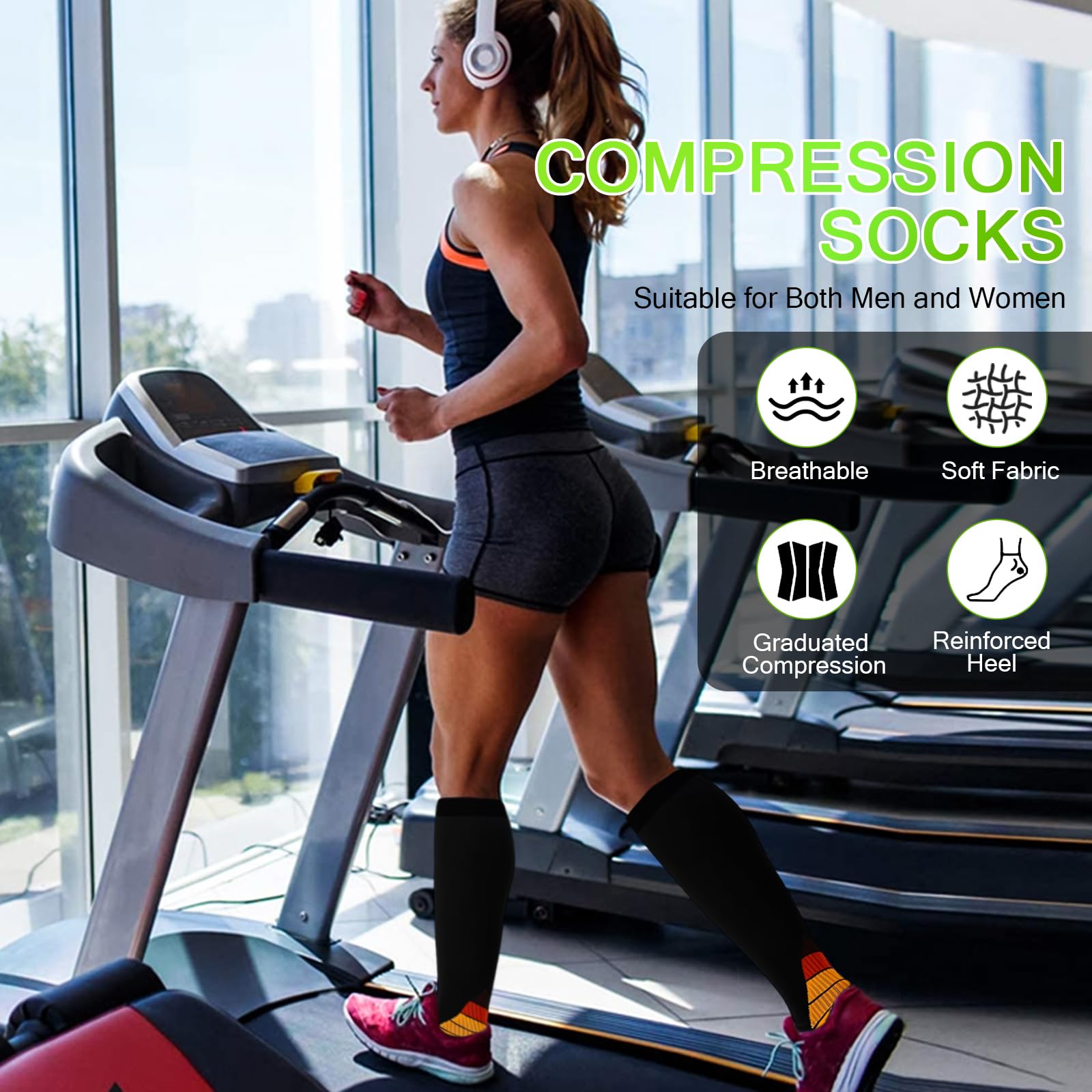 6 Pares Medias de Compresión Mujer Hombre, Calcetines Compresion, Medias de Compresion Varices, Compression