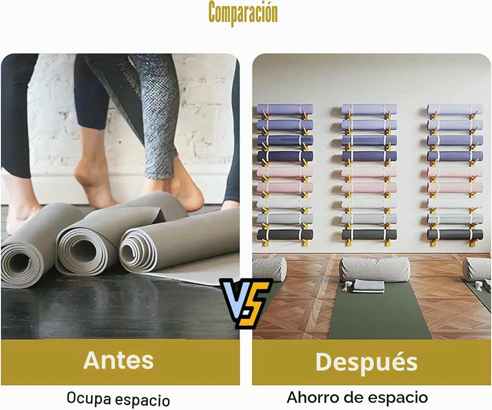 Organizador de Gimnasio Soporte de Pared for Esterilla de Yoga, de 2 a 9 Niveles, de Madera, for Rodillos de Espuma y esterillas de Yoga para Estudio de Yoga en casa~/