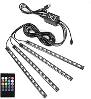 Vista 1 de Tira de luces LED para automóvil, 4 unidades de 48 luces LED USB para interiores, tira de luces multicolor de música para automóvil, kit