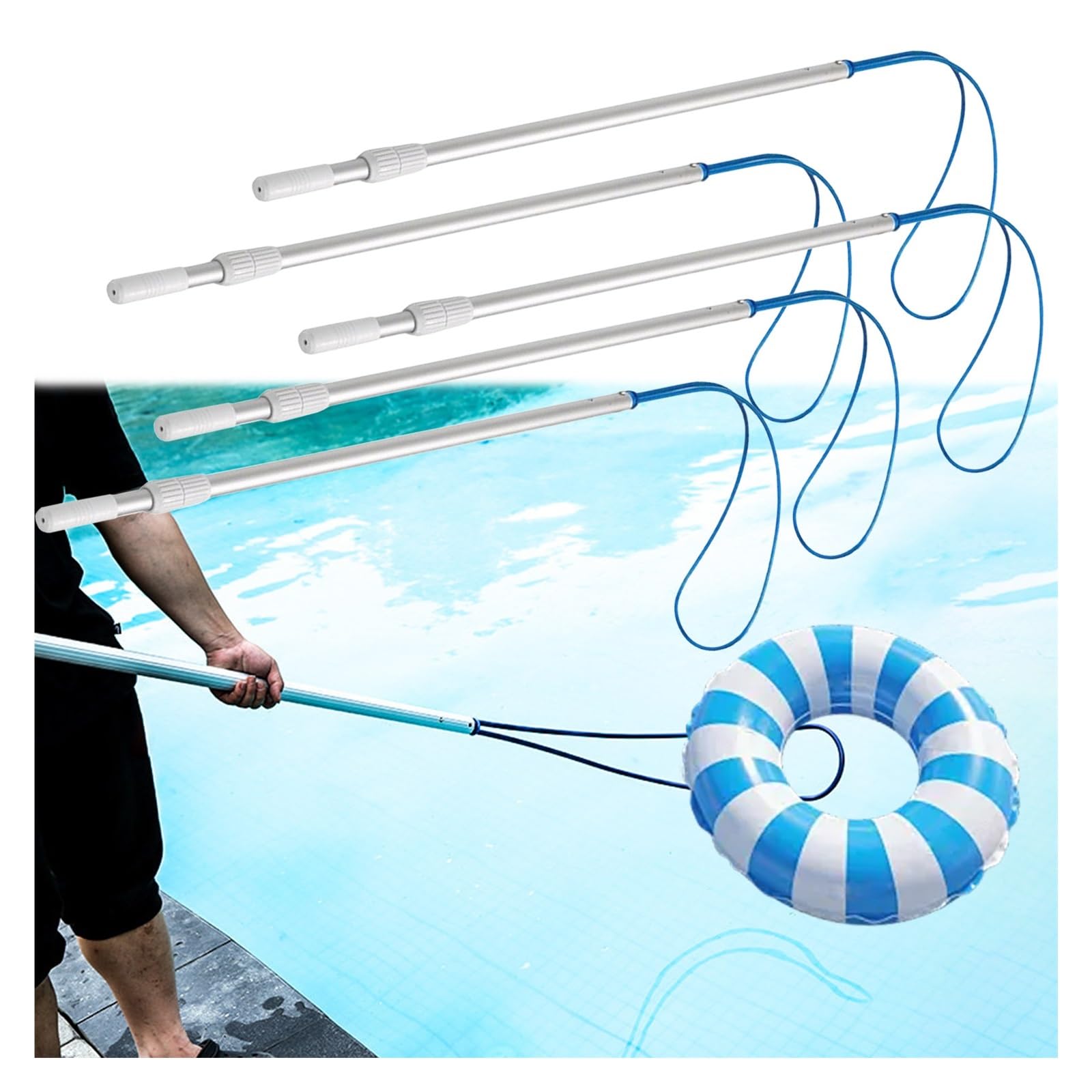 Crochet de sauvetage pour piscine et poteau réglable en aluminium de 5m pour urgence noyé