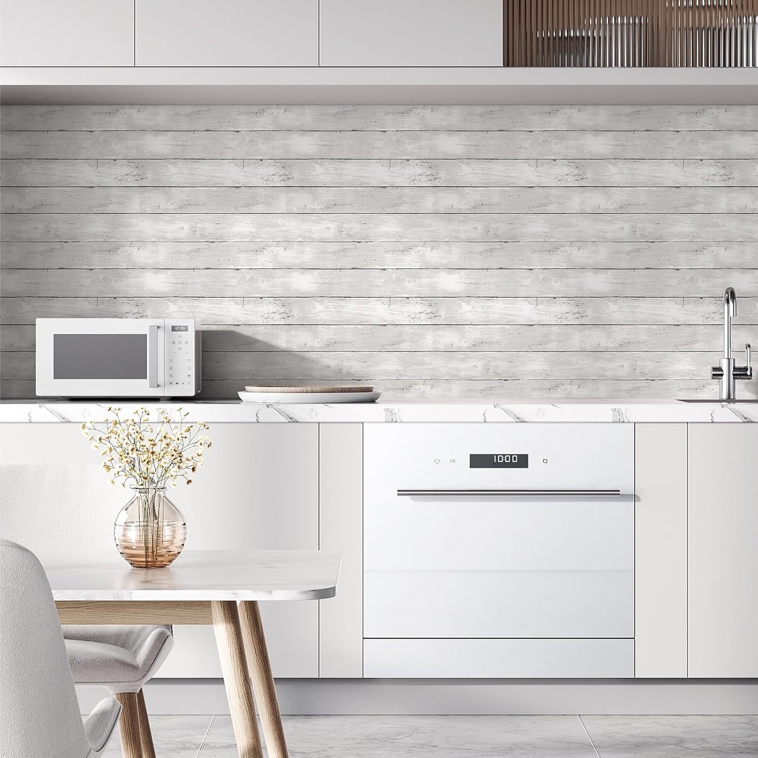 Peel and Stick Wallpaper 17.3" X 80" Vintage White Gray Wood Shiplap Wallpaper Peel and Stick Contact Paper Rustic Removable Self Adhesive Wood Wall Paper for Bedroom Bathroom Cabinets