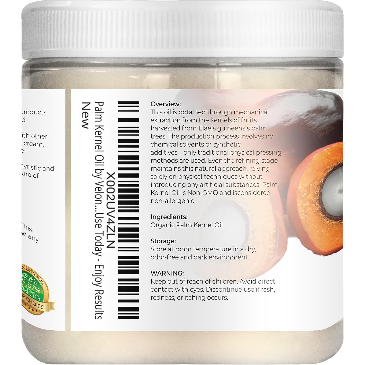 velona USDA Organic Palm Kernel Oil - 8 fl oz, Cold Pressed, In Jar image 3