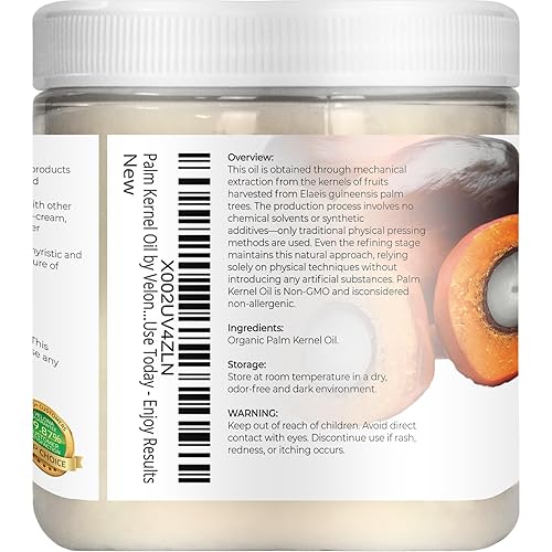 Miniatura 3 de velona Aceite de almendra de palma orgánico certificado por la USDA, 8 onzas líquidas, aceite portador 100% puro y natural, refinado, prensado en