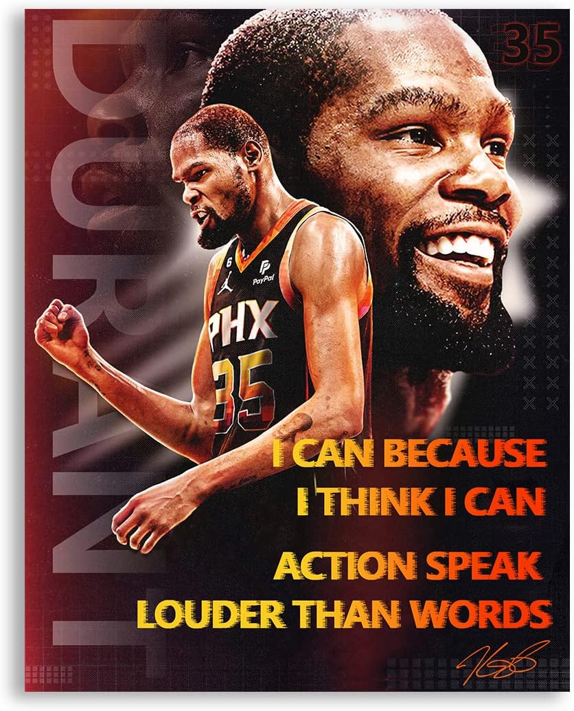 Basketball Star Kevin Durant Poster, Inspirational Quote Sports Posters Prints,Wall Art for Home and Office,Boy Bedroom Decor,Gift for Sports Fans,Unframed Canvas,16x20inches