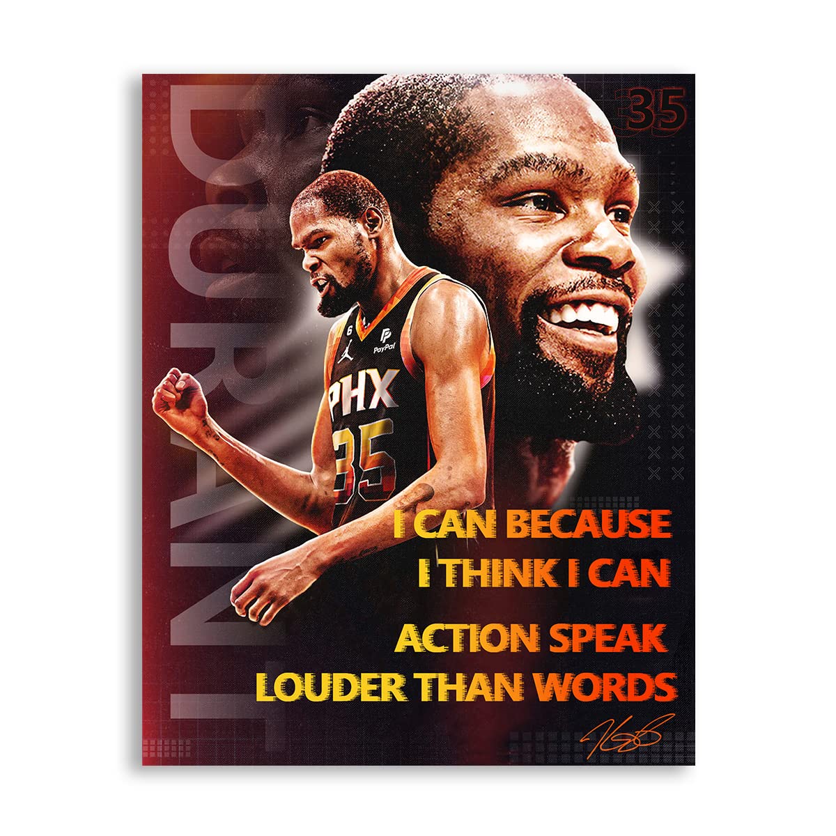 Basketball Star Kevin Durant Poster, Inspirational Quote Sports Posters Prints,Wall Art for Home and Office,Boy Bedroom Decor,Gift for Sports Fans,Unframed Canvas,16x20inches
