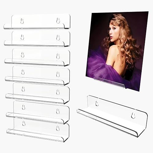 Estante de vinilo transparente para discos de pared, paquete de 8 unidades de 7 pulgadas, soporte de álbum de vinilo acrílico, estante de CD,