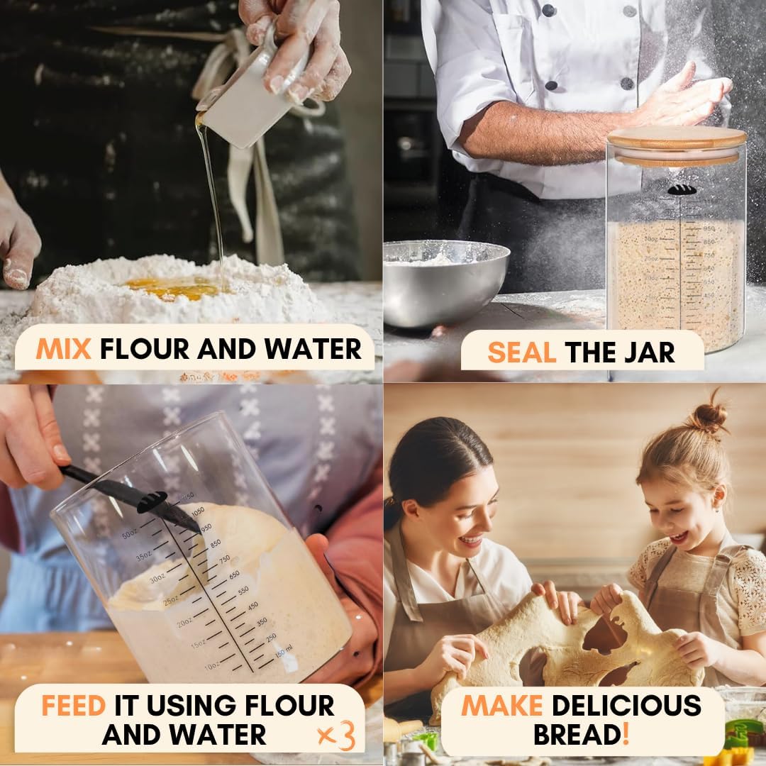 Yayacol 50oz Sourdough Starter Jar Glass with Recipes, Sourdough Starter Kit, Large Capacity Wide Mouth Glass Jar with lid, Sourdough Bread Baking Supplies - Image 5