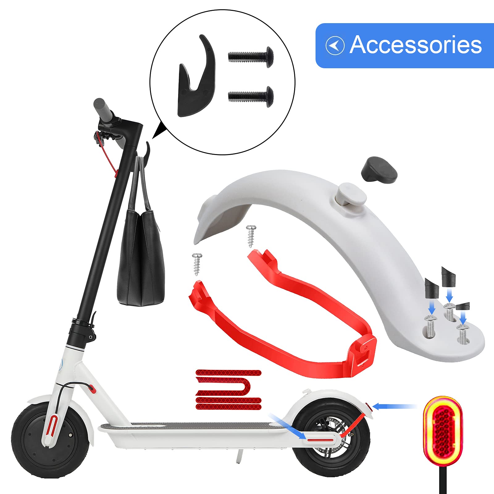 TAGVO Garde-Boue Arrière Scooter Électrique Xiaomi M365/M365 Pro - Noir/Blanc