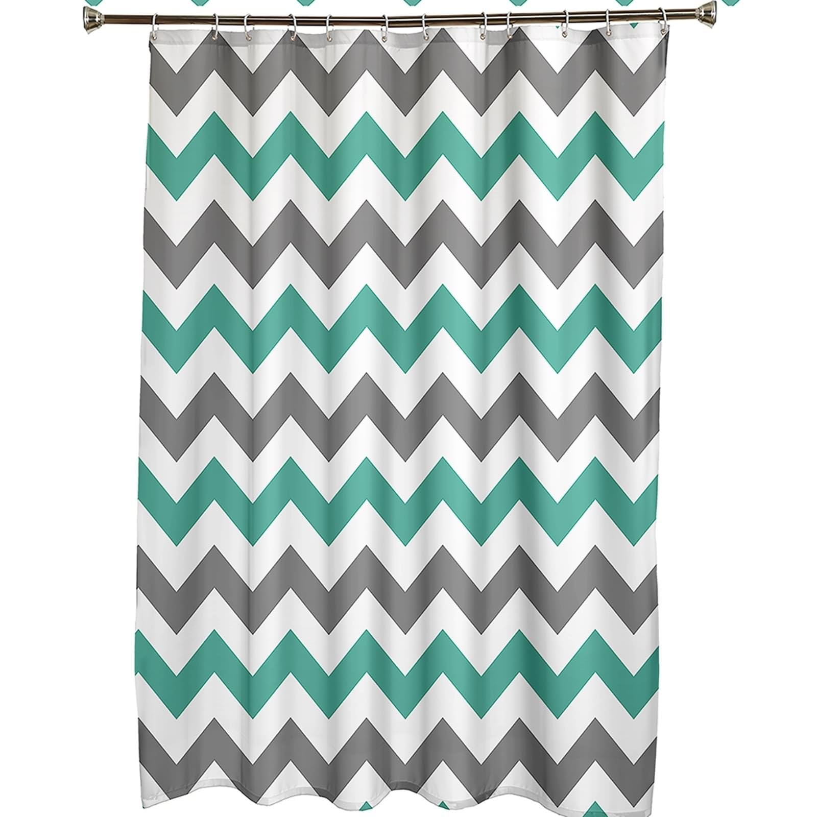 Cortina de ducha de 180 x 200 cm, textil gris, azul turquesa blanco, verde y gris, patrón de ondas, cortina de baño, poliéster, antimoho, secado rápido, 1,8 x 2 m de largo (ancho x alto) con