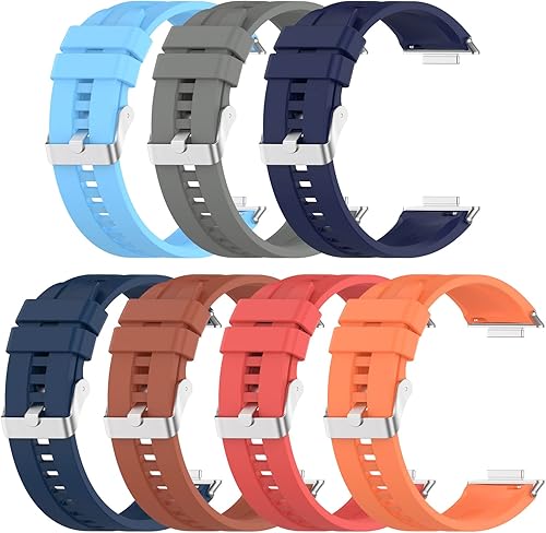 FitTurn Paquete de 7 correas de repuesto para HUAWEI Watch FIT 2 para mujereshombres, correa de silicona colorida con hebilla de color plateado para
