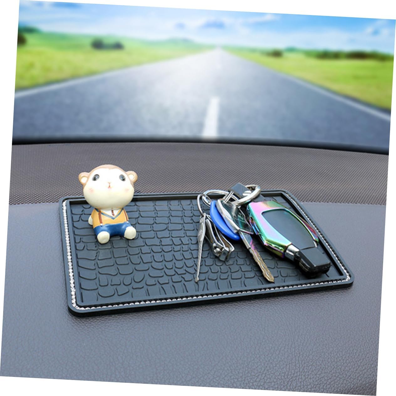 3pcs Rhinestone Car Dashboard Pad Black PVC Sticky Mat