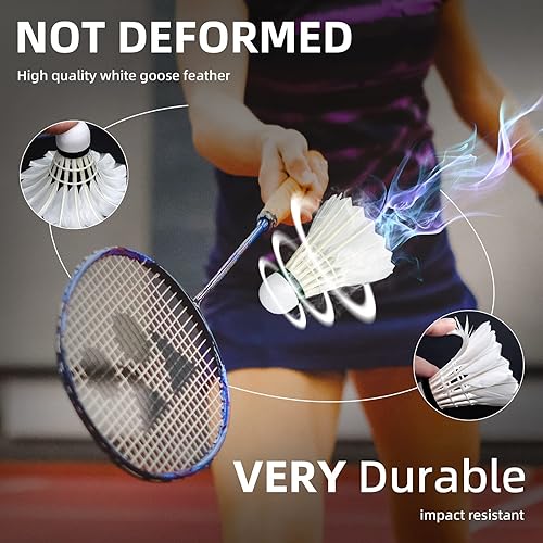 Miniatura 3 de OLENNZ Bádminton Birdies - Volantes de plumas de ganso de alta velocidad, paquete de 12 unidades, duraderas y estables para interiores y exteriores