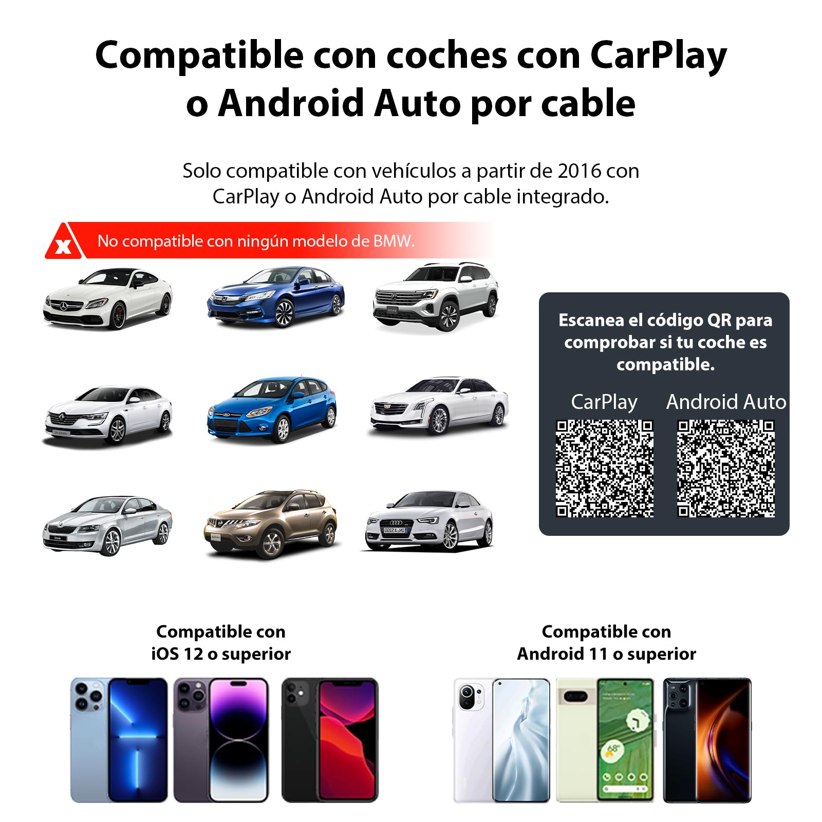 Sunweyer neuester Adaptador Inalámbrico CarPlay & Android Auto 2 IN 1 Dongle,Auto-Conexión,Puerto USB-A, unterstützt Online-Updates, Kabel zu Wireless Adapter (Regular)