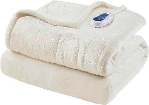 Miniatura 38 de Manta calefactora Beautyrest, manta eléctrica reversible suave y cálida, manta de sherpa para oficina, sofá, 3 ajustes de calor, apagado automático